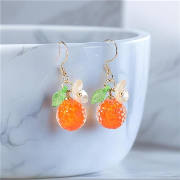 Fruit-Inspired Glass Bead Earrings | Orange, Lemon & Strawberry - Picture 4 of 4